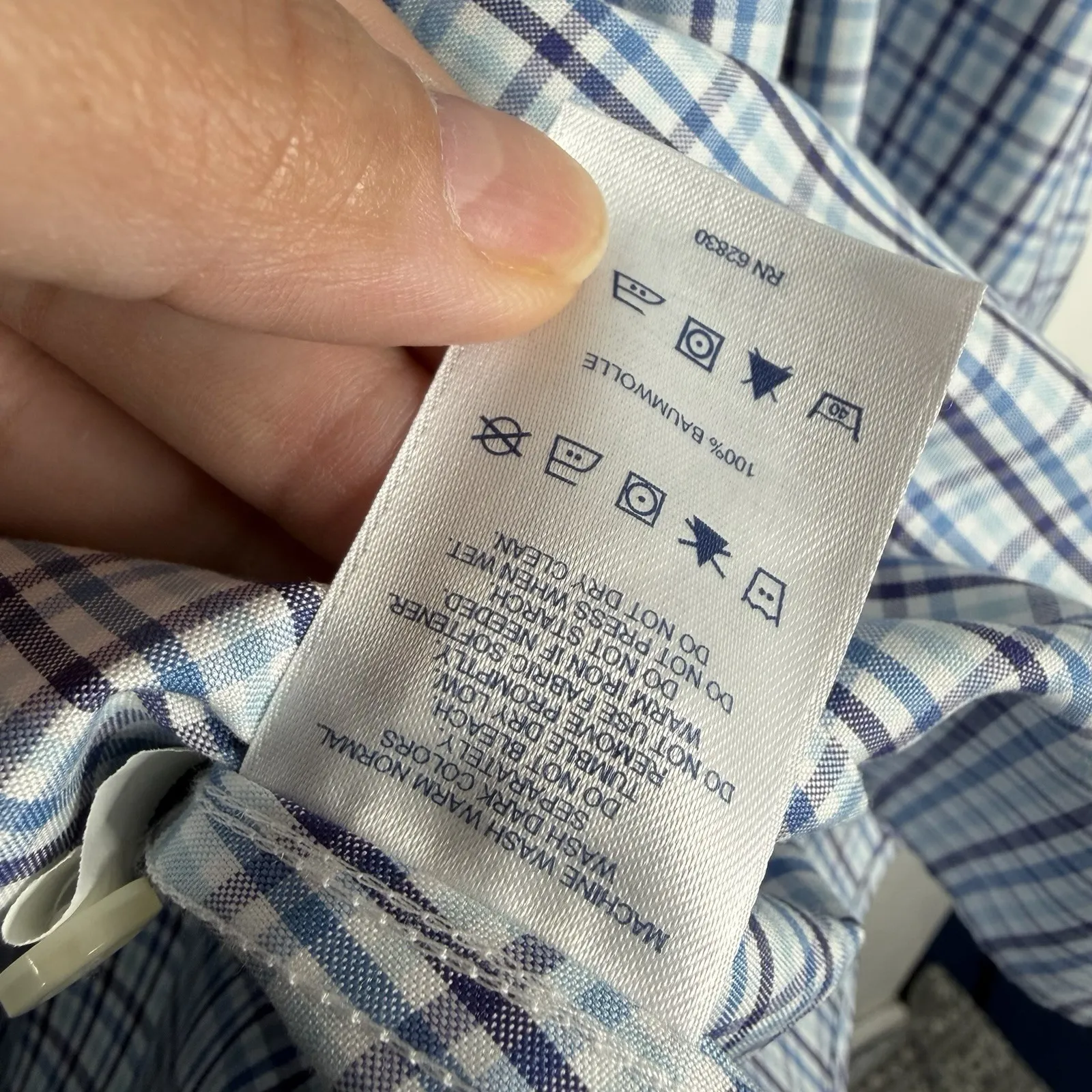 Lands End Women's 20W Pinpoint Oxford Blouse Blue Plaid Casual Workwear Dressy - Image 4