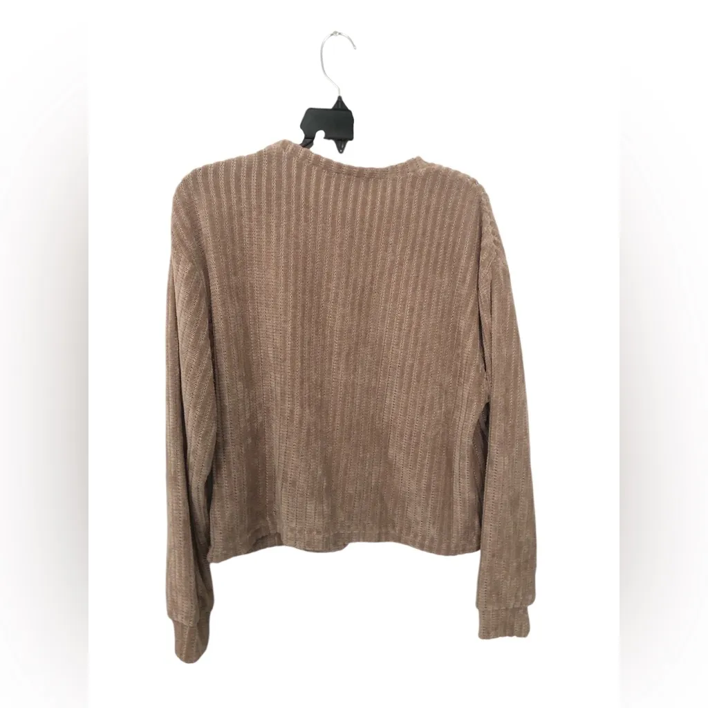 Lulu’s Weekend Ready Taupe Chenille Striped Sweater Top Size Small - Image 5