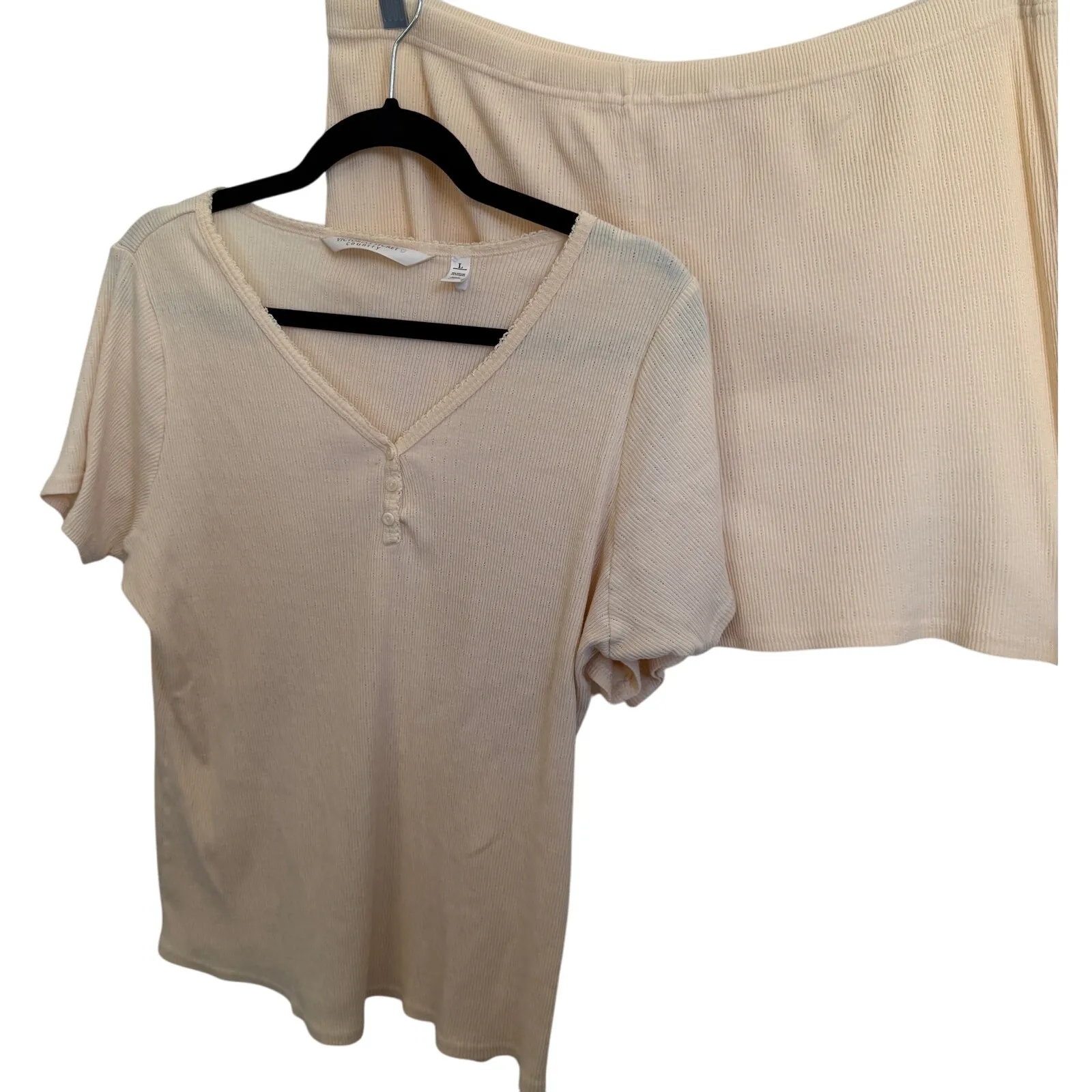 Vintage Victoria's Secret Country Pointelle Knit Pajama Set Butter Yellow Sz L - Image 2