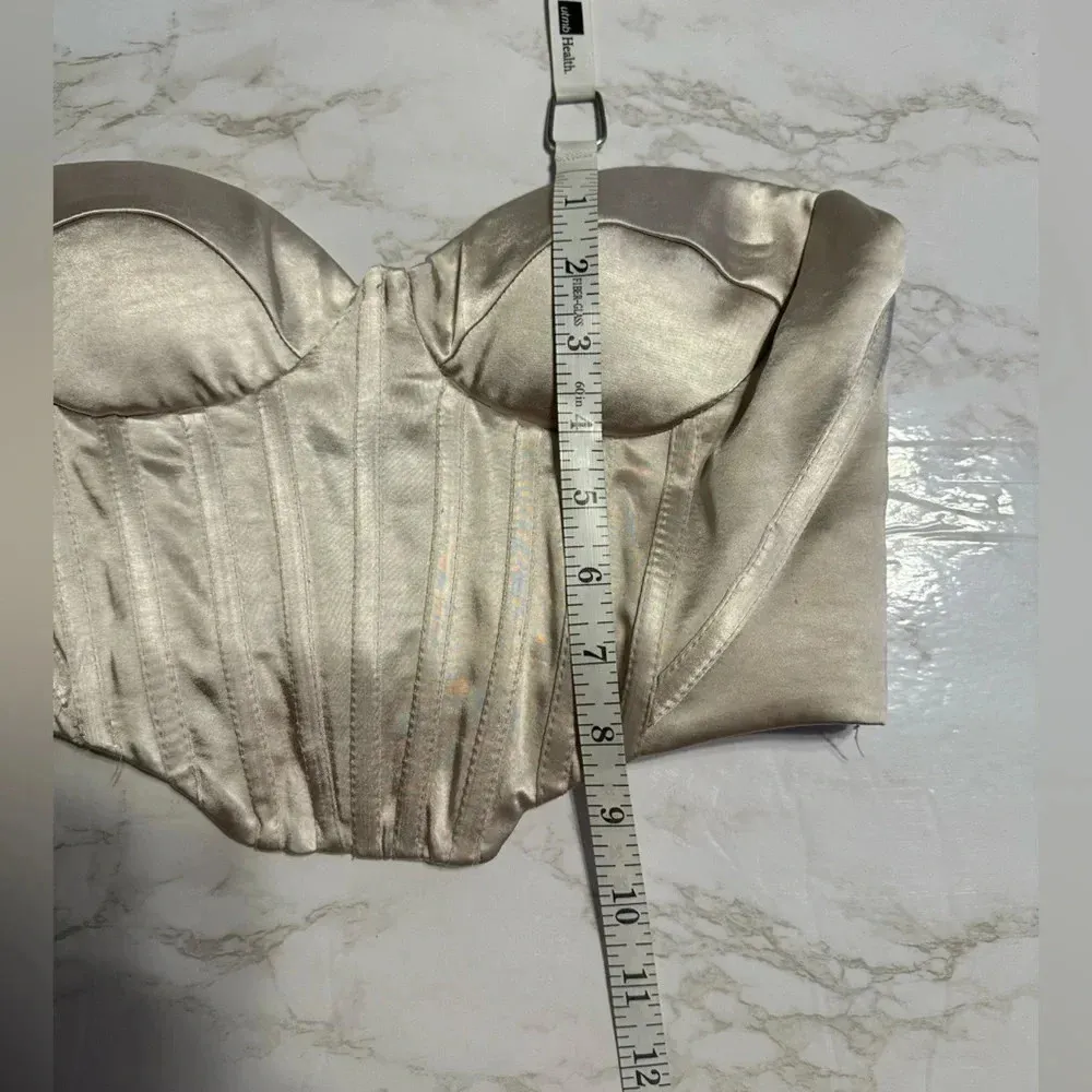 ZARA Cropped Corset Size Small Satin Beige Trendy - Image 3
