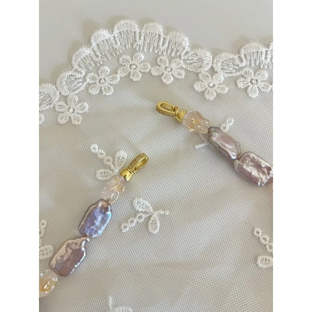 New Handmade Unique Purple Baroque Pearl Necklace 18k Gold Plated Clasp - Image 3