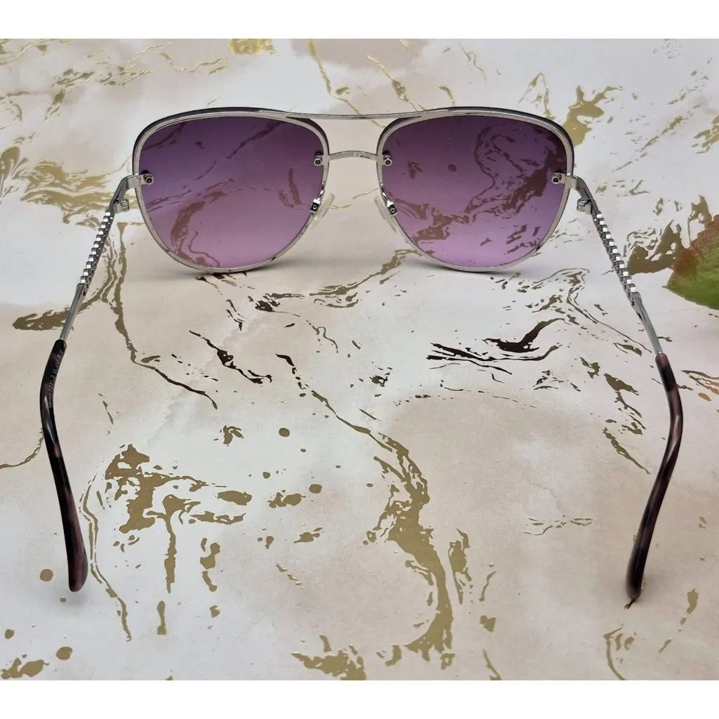 Vince Camuto VC954 SLV Rimless Navigator Sunglasses Silver Purple Lens - Image 3