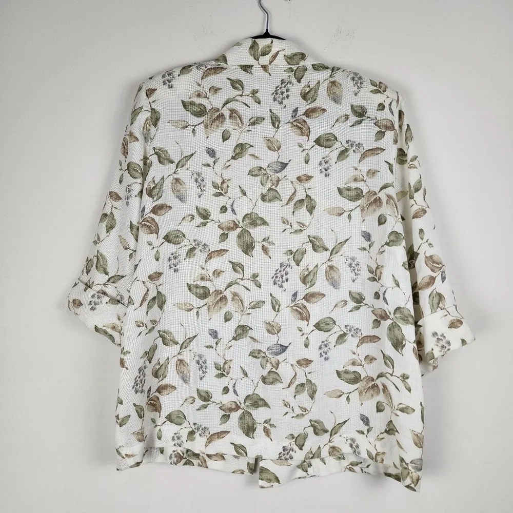 Alice Stuart Cream Floral Blazer Jacket Shoulder Pads USA Made Size M Petite Green - Image 4