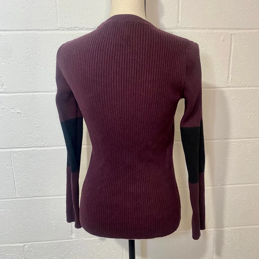 Calvin Klein Jeans Plum Purple Maroon & Black Ribbed Sweater - Image 3