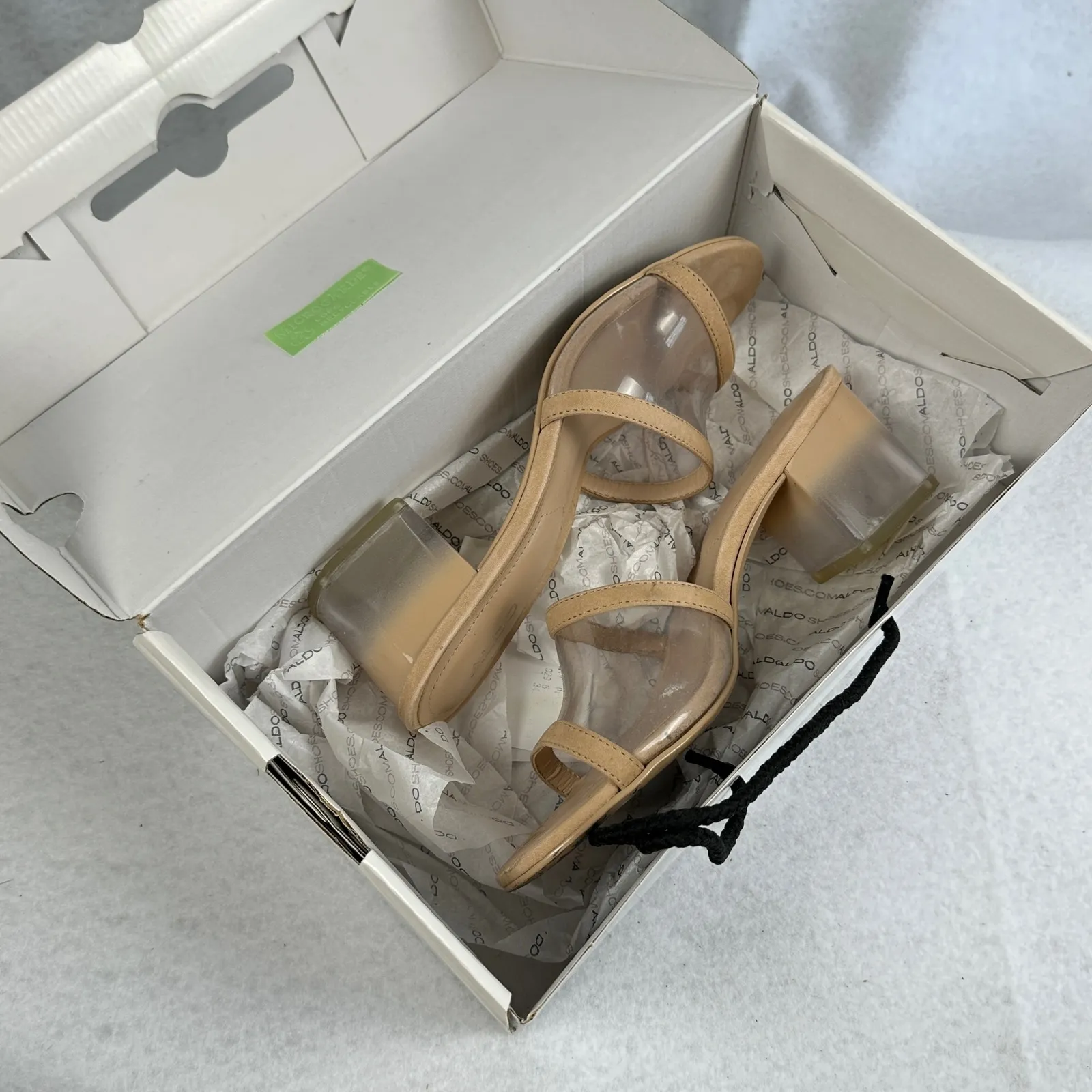 ALDO‎ Unalenna Clear Strap Block Heel Sandal Mule Women Size 6.5 Beige Nude - Image 7