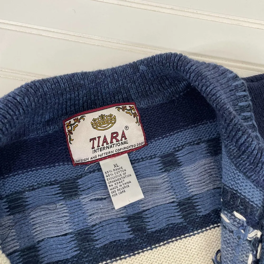 Tiara International Ugly Christmas Cardigan Sweater Blue Full Zip Snowman Sze XL - Image 5