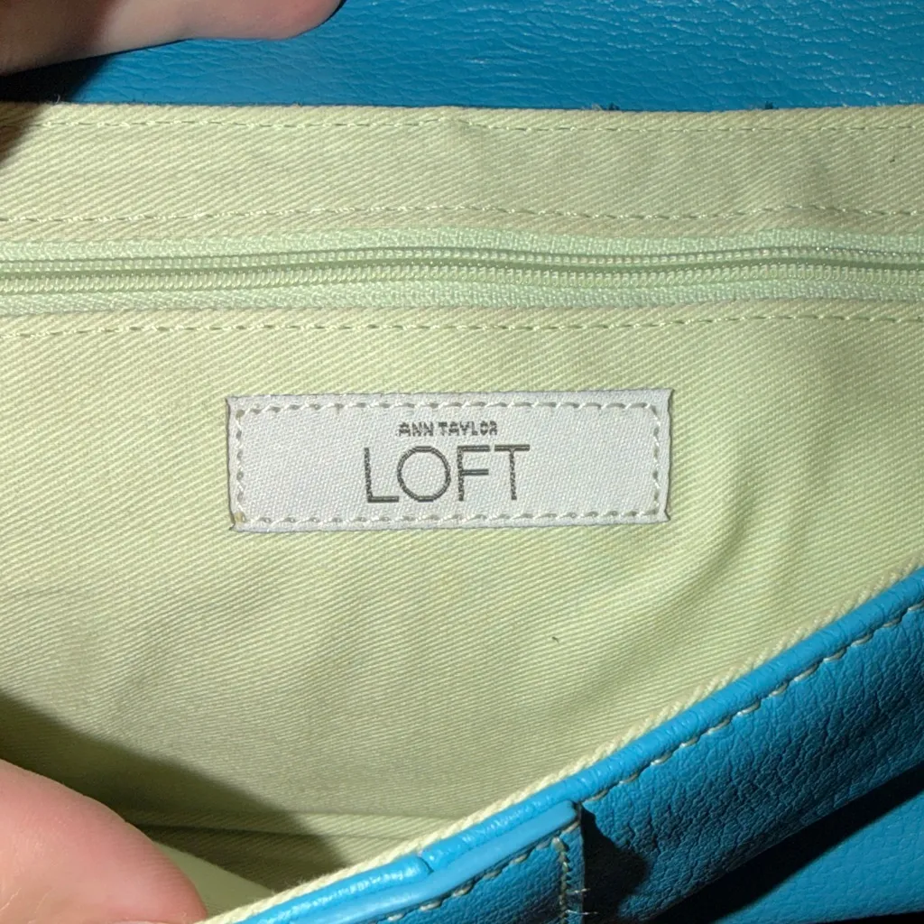 LOFT Teal Leather Wristlet/Clutch - Image 7