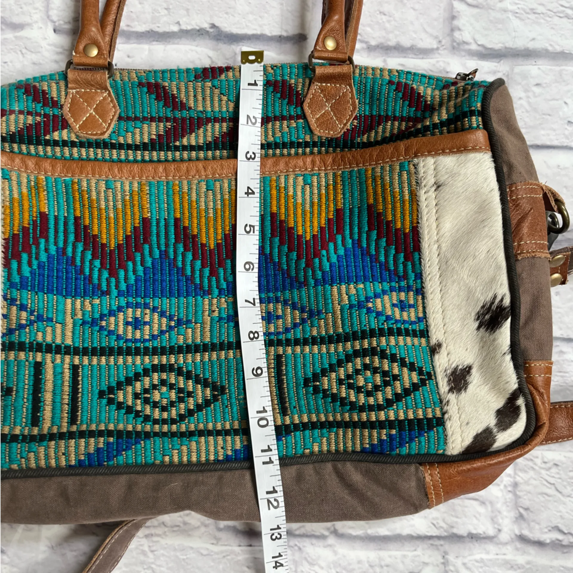 Myra Bag crossbody purse Aztec weave and canvas Cow Hair accent Brown - Image 4