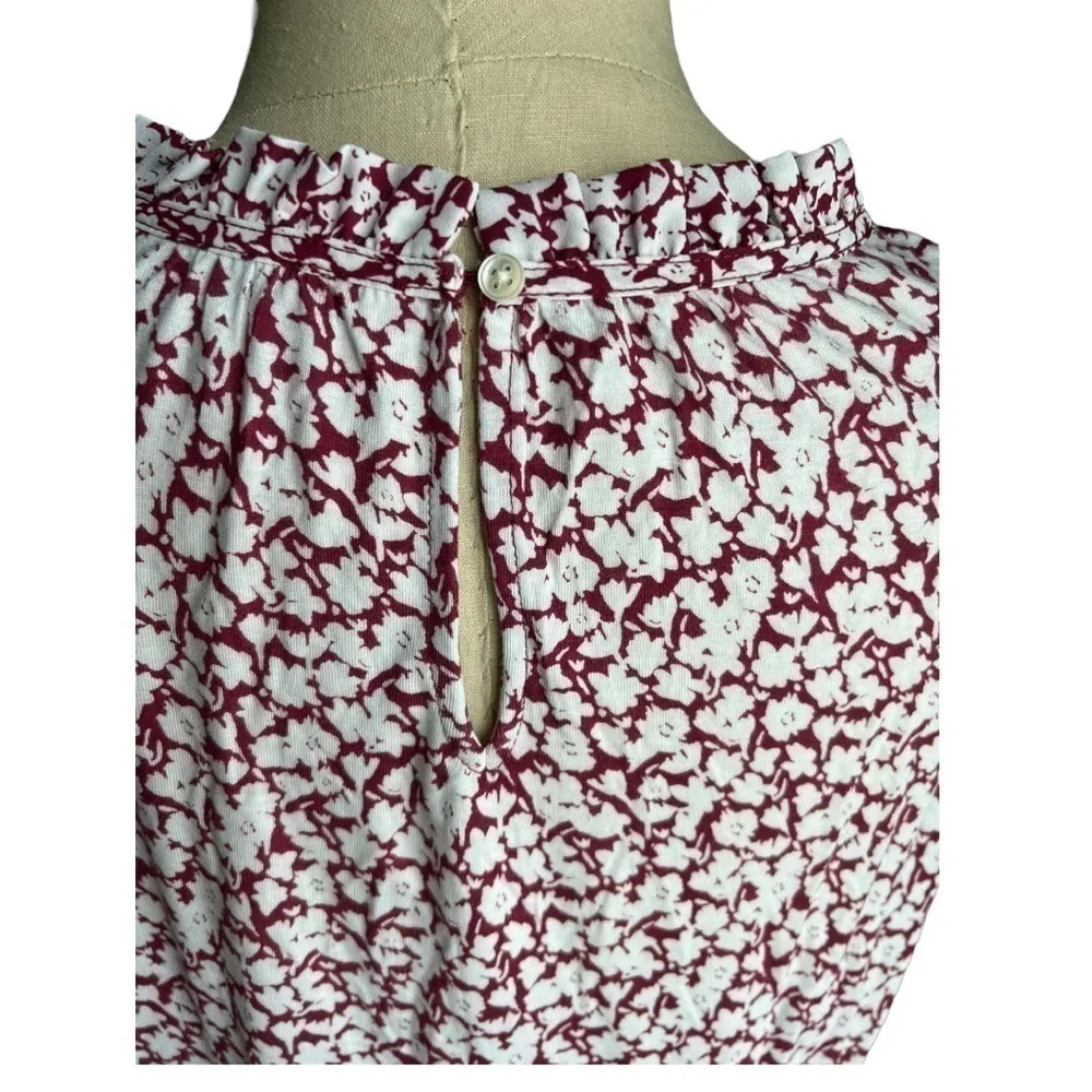 LOFT sleeveless red & white charming floral ruffle top blouse small petites - Image 8