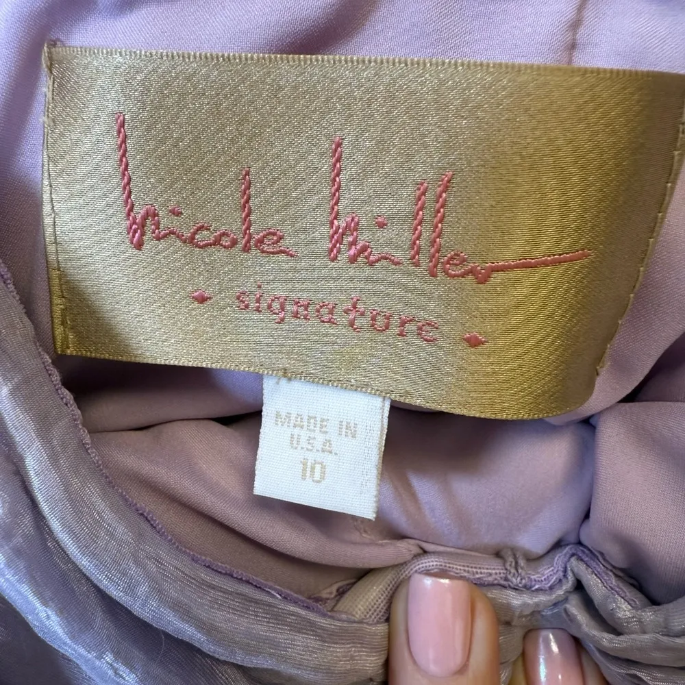 Nicole Miller Signature Crinkle Gown Ruched Techno Metallic Women’s Size 10 Purple - Image 11