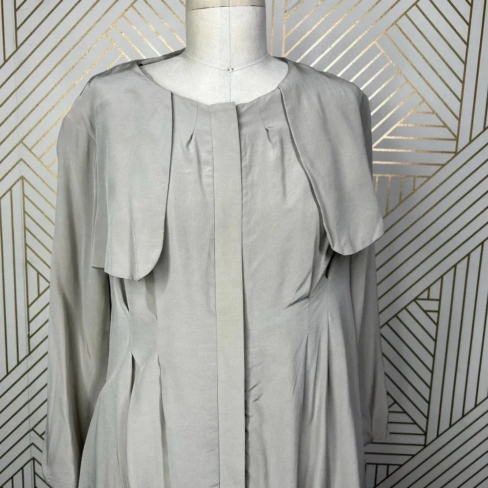 Nellie Partow‎ Zip Front Beige Cream Silk Trench Dress Size US Small Tan - Image 2
