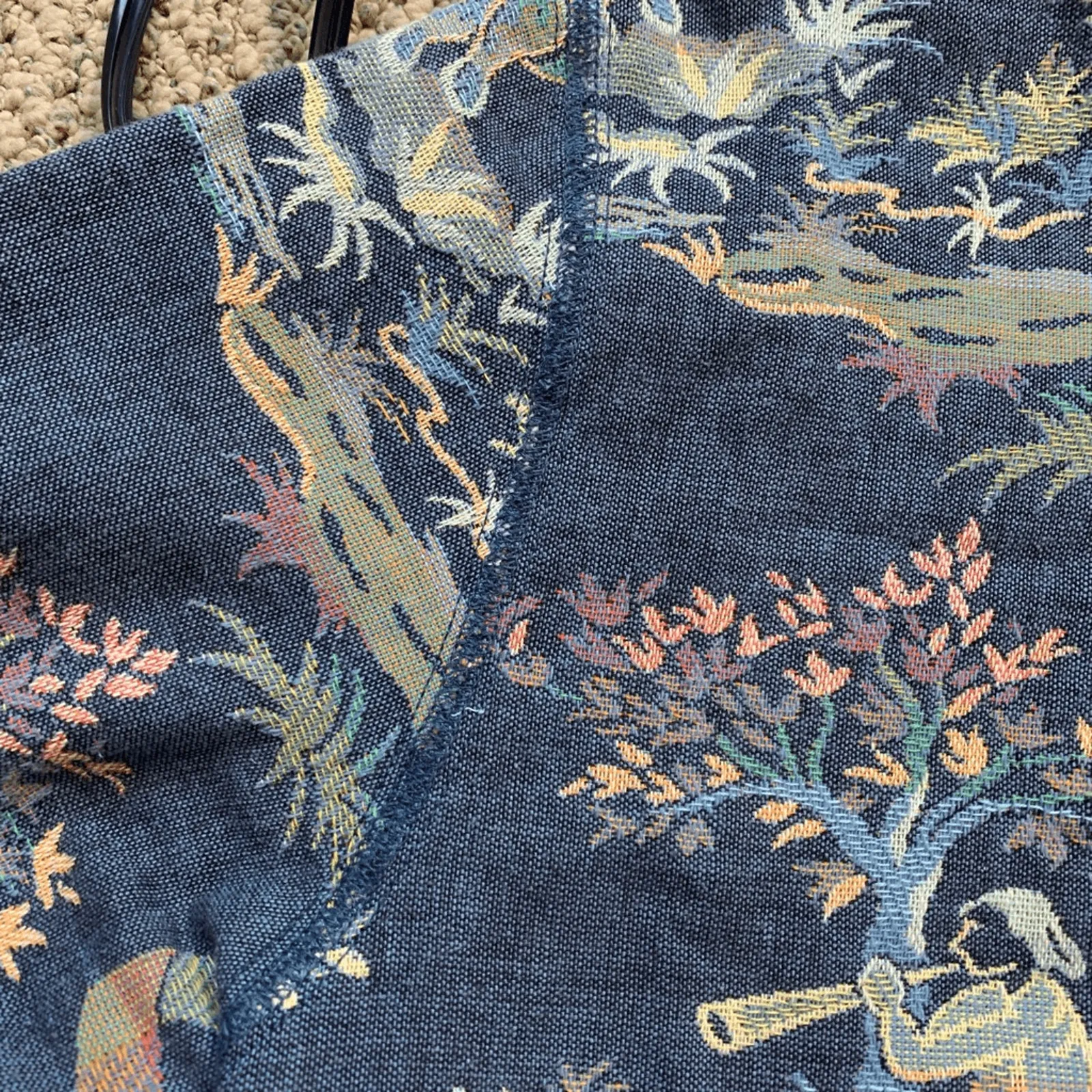 Vintage Doncaster Tapestry Jacket Blue Folk Art Pastoral Scene Art To Wear 10 - Image 11