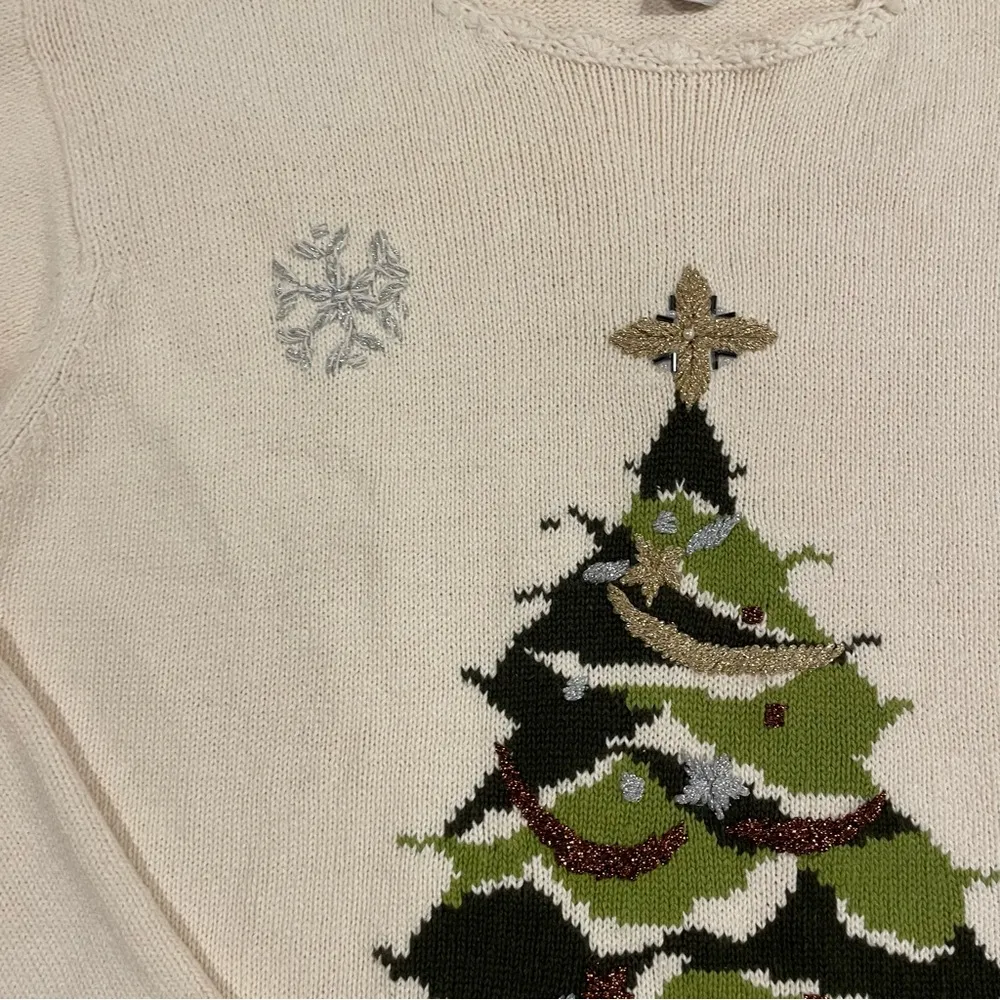 Vintage cream Christmas tree Grannycore coastal grandma scallop neck sweater 🎄 Green Size XL - Image 6