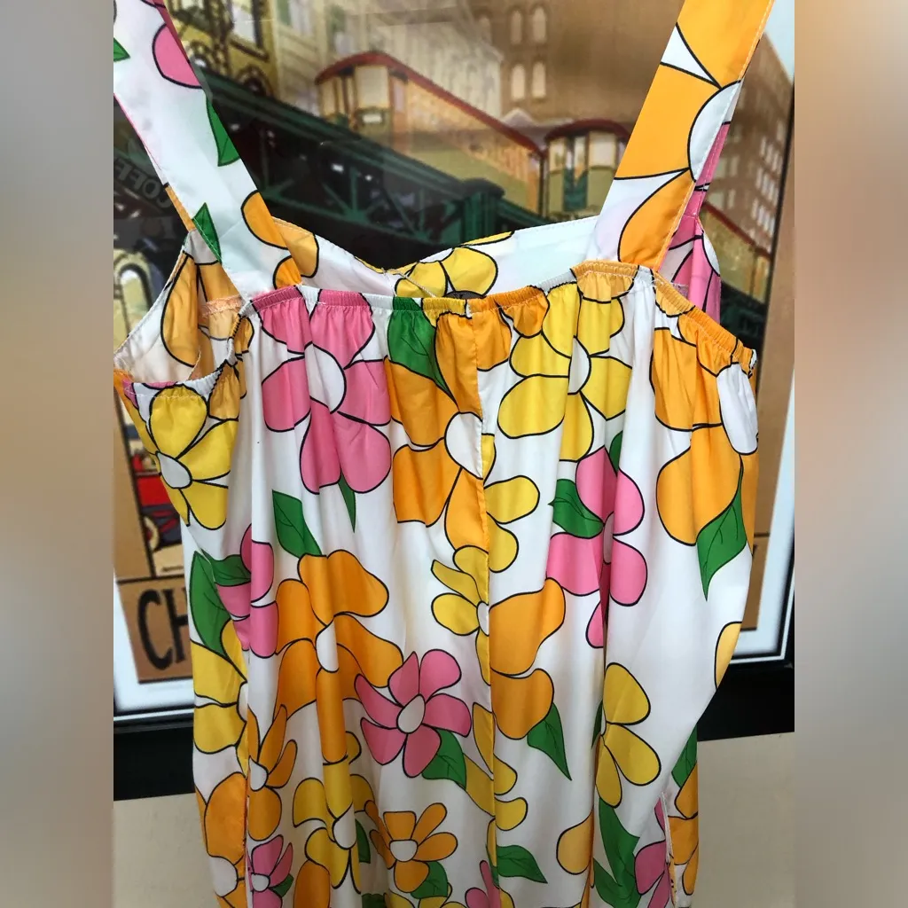 Coeur DE Vague Retro 60’s Flowers Overalls NWT!! Yellow Size M - Image 6