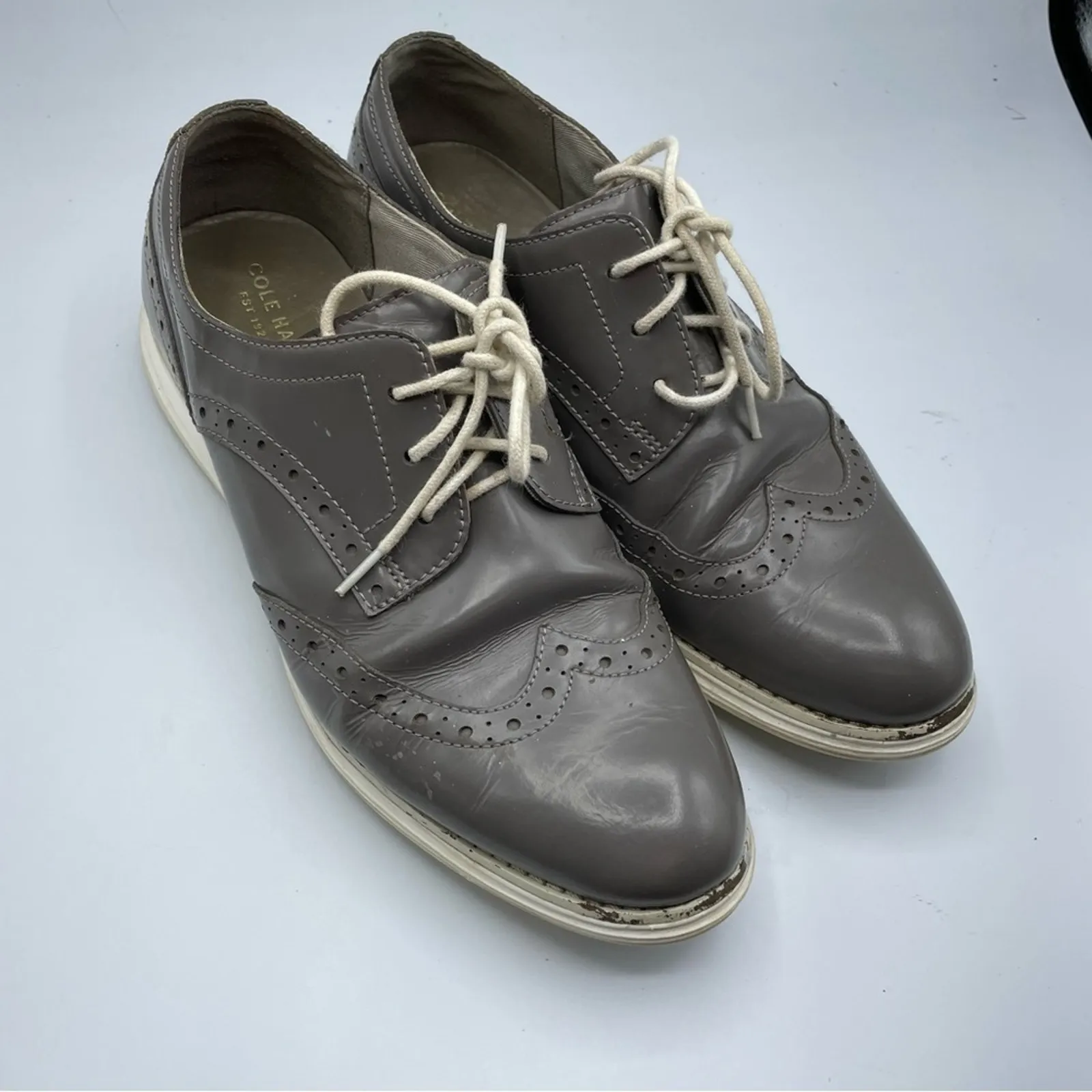 Cole Haan Grey Leather Lace Up Oxford Shoes Womens 8.5 Loafer Comfort Classic - Image 7