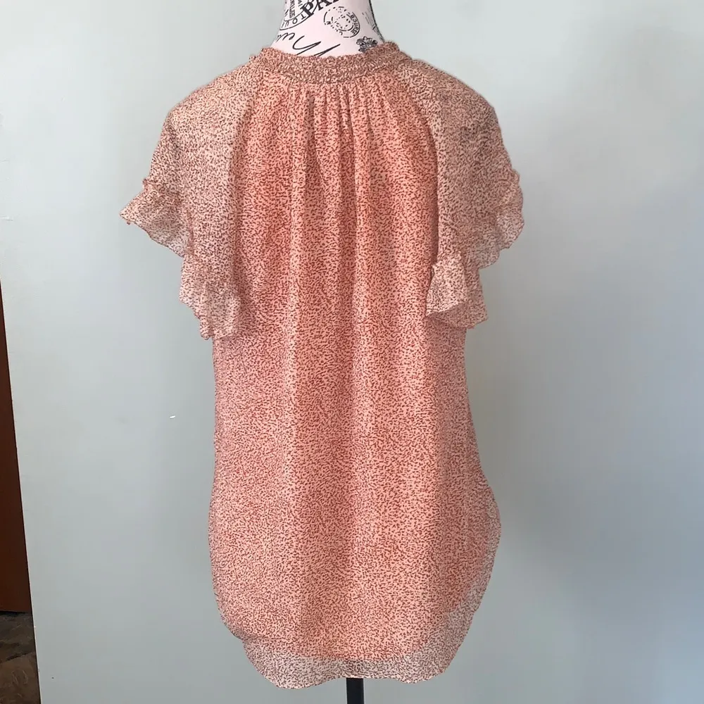 Jonathan Simkhai Peach Short Sleeve Silk Blouse Women’s Medium Orange - Image 2