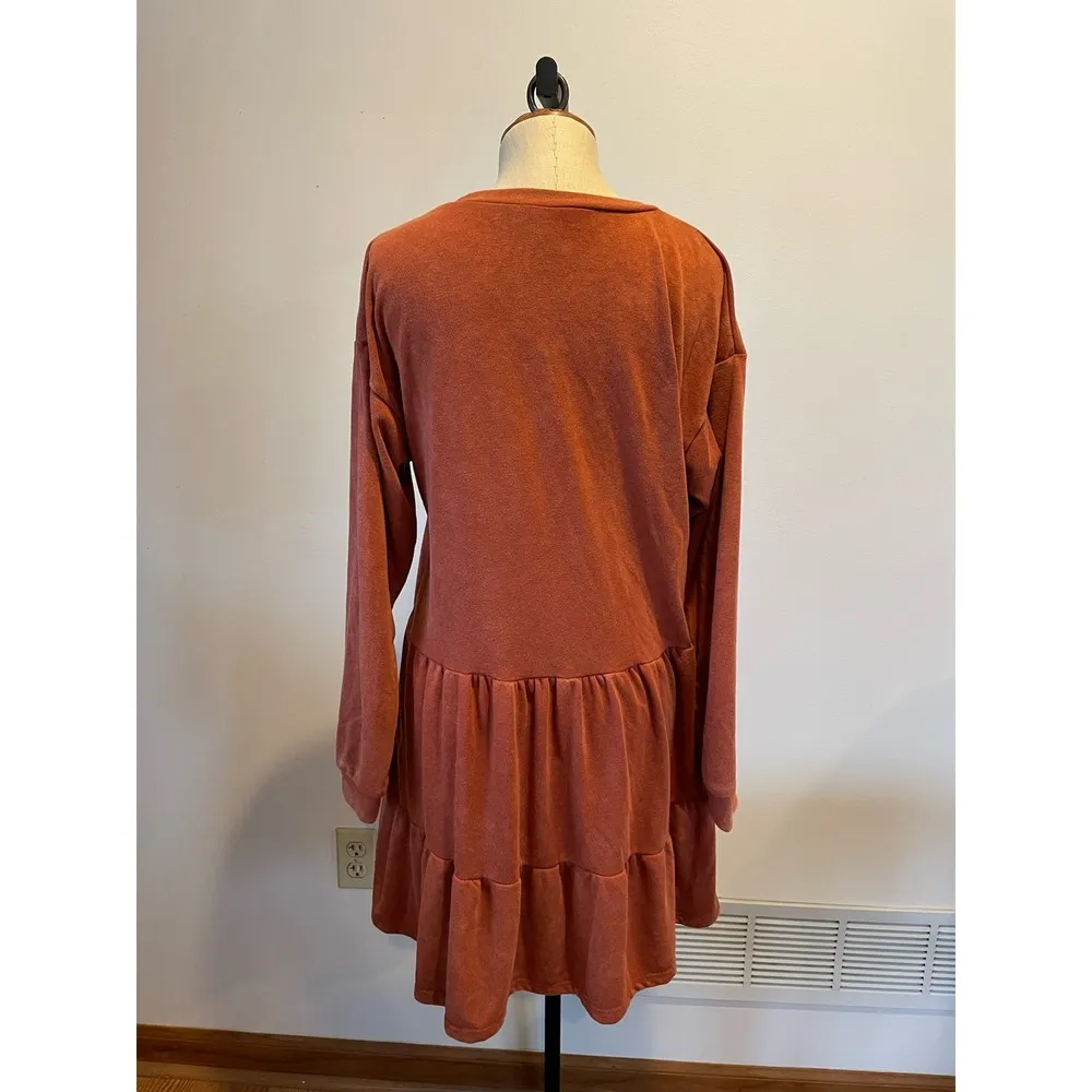 Wild Fable womens rust color sweatshirt tiered dress knee length size M - Image 3