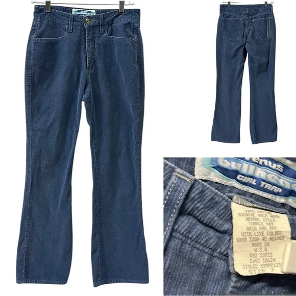 Venus Bullhead Girl Trap Cotton Blue Corduroy Bootcut High Waist Pants Juniors 7 - Image 2