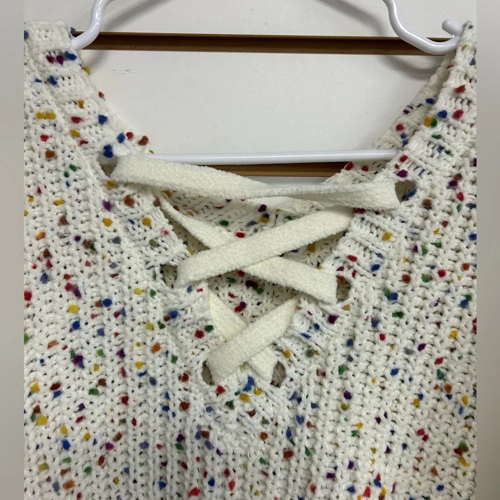 I.N. San Francisco NWT XL White Rainbow Confetti Chenille V-Neck Sweater Knit - Image 6
