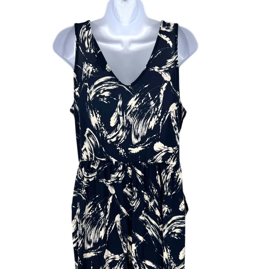 Gilli Navy White Jumpsuit Abstract Print Sleeveless Jersey Stretch Size Large Blue - Image 13