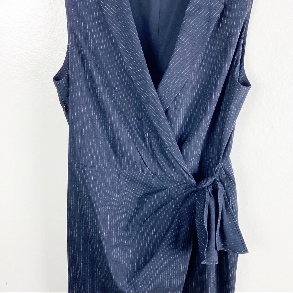 TAILORED REBECCA TAYLOR Pinstripe Faux Draped Wrap Style Sleeveless Lined Dress - Image 5