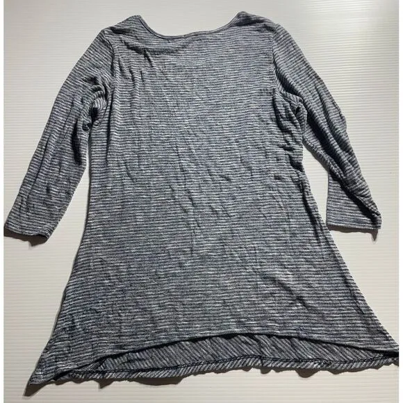 Dress‎ barn Striped Diagonal Pattern 3/4 Sleeve Casual Tunic Top Gray & White L - Image 5