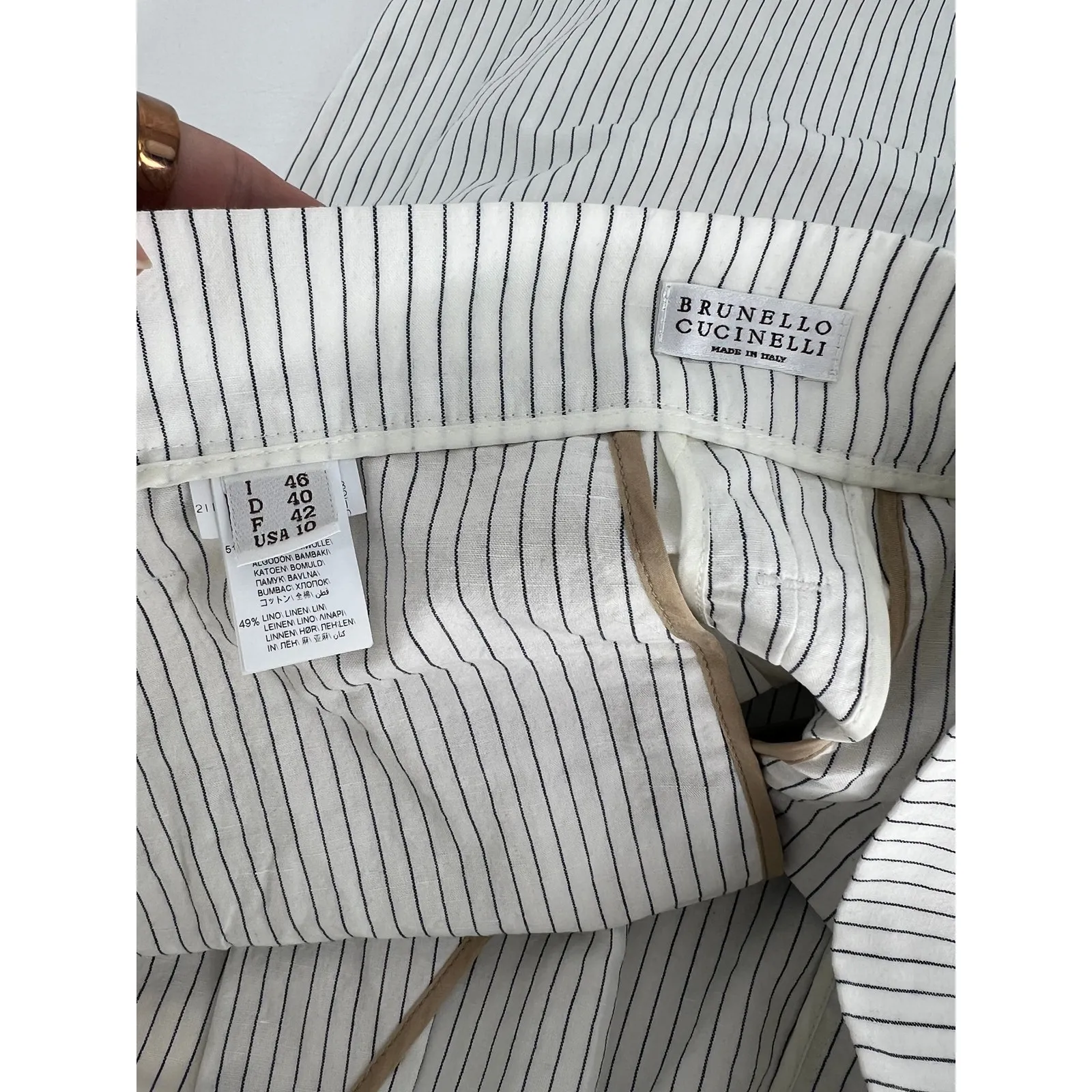 Brunello Cucinelli Pin Stripe Linen Blend Pants - Image 7