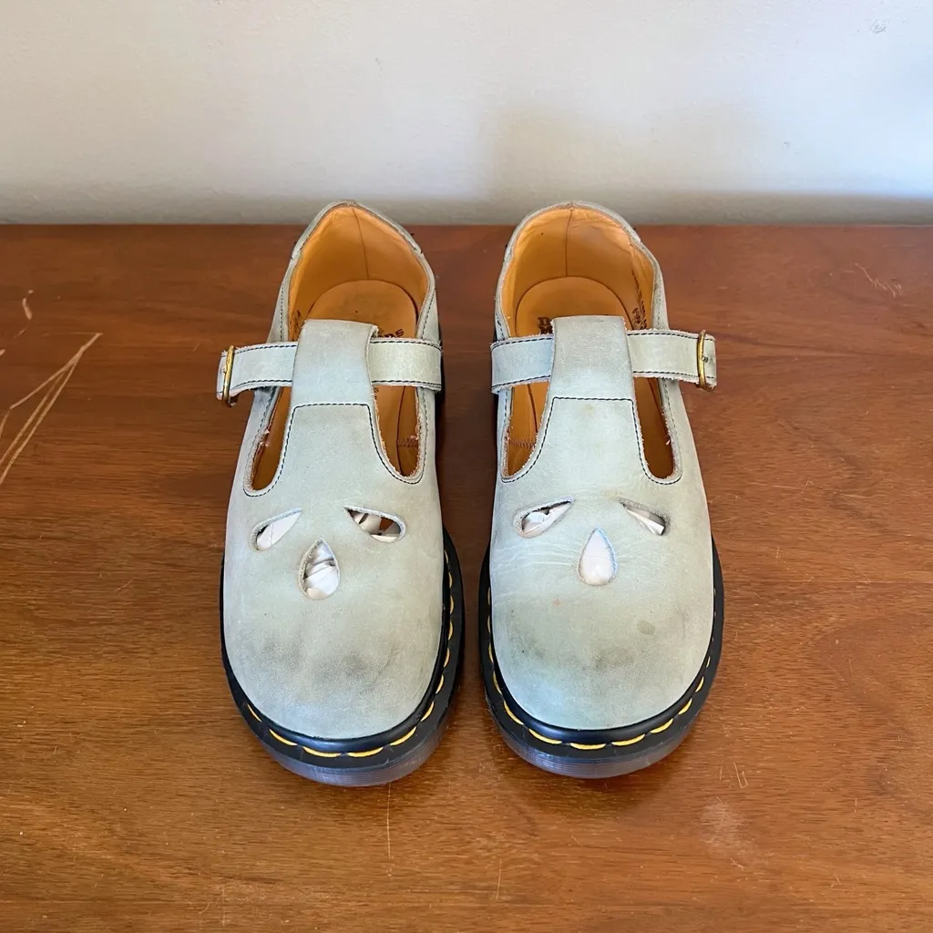 Dr Martens • vintage 8062 mary jane shoes aqua nubuck leather teardrop England - Image 3