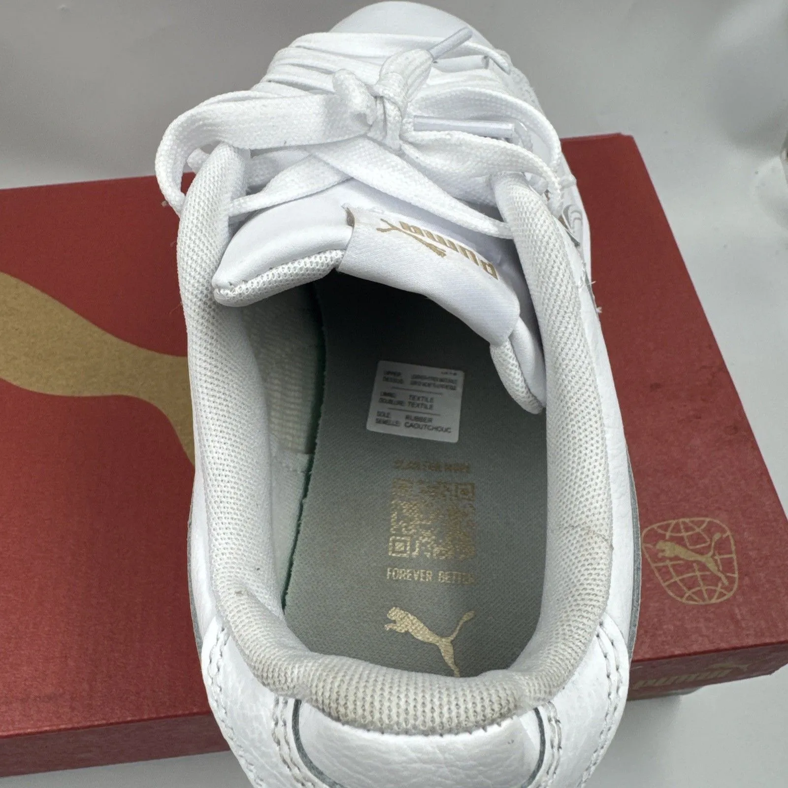 PUMA Court Sneaker, White, Women's Casual Low Top Leather Shoes Size 9 - Image 8