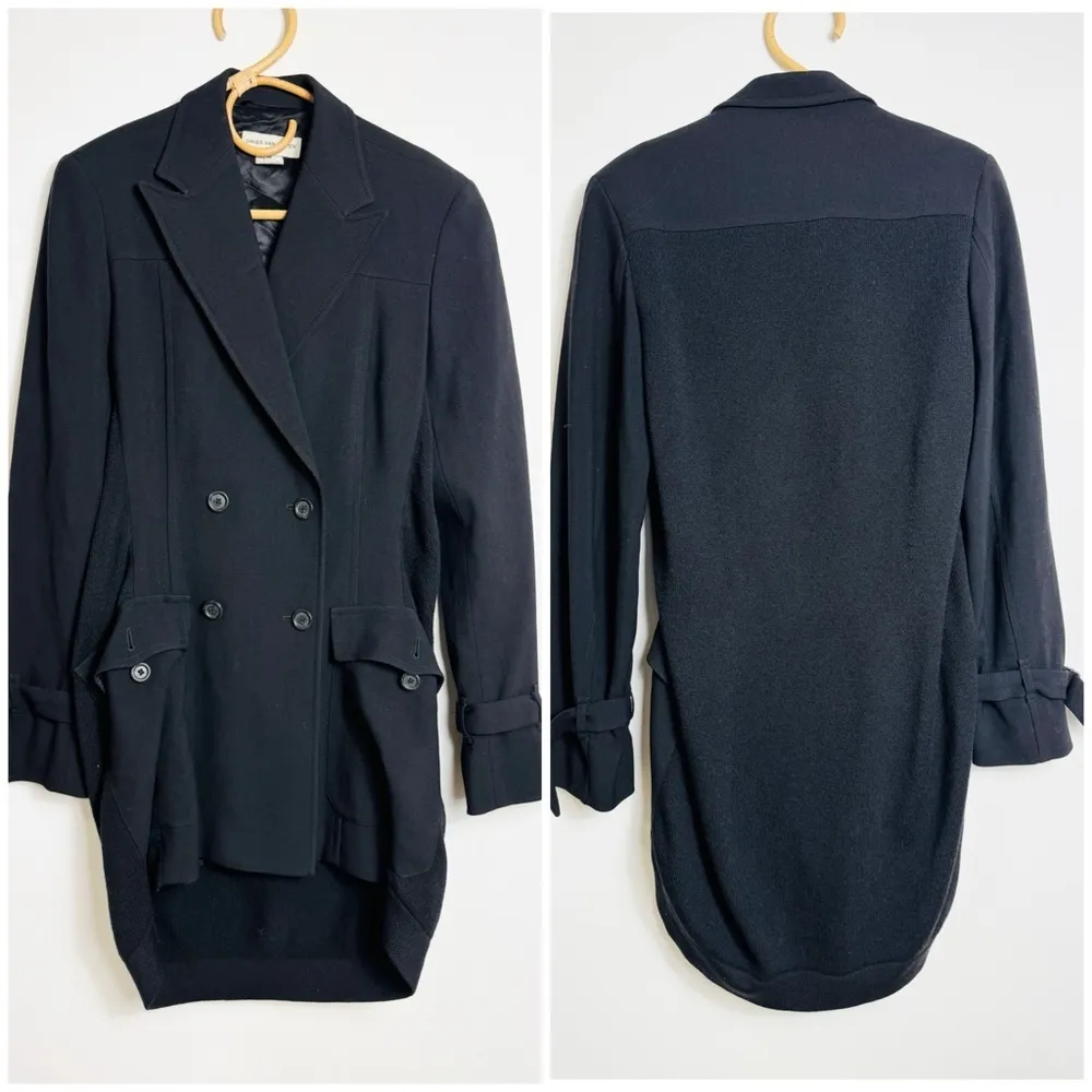 Dries Van Noten 100% wool tailored black blazer with longer contrast back panel - Image 6