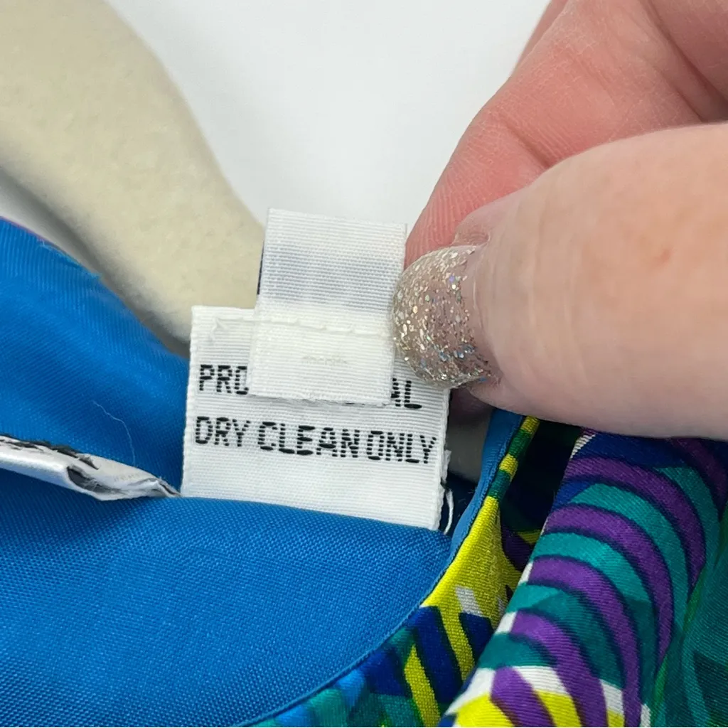 Oleg Cassini 100% Silk Blue Green Plaid Pleated Midi Dress Women Size 12 Vintage - Image 3