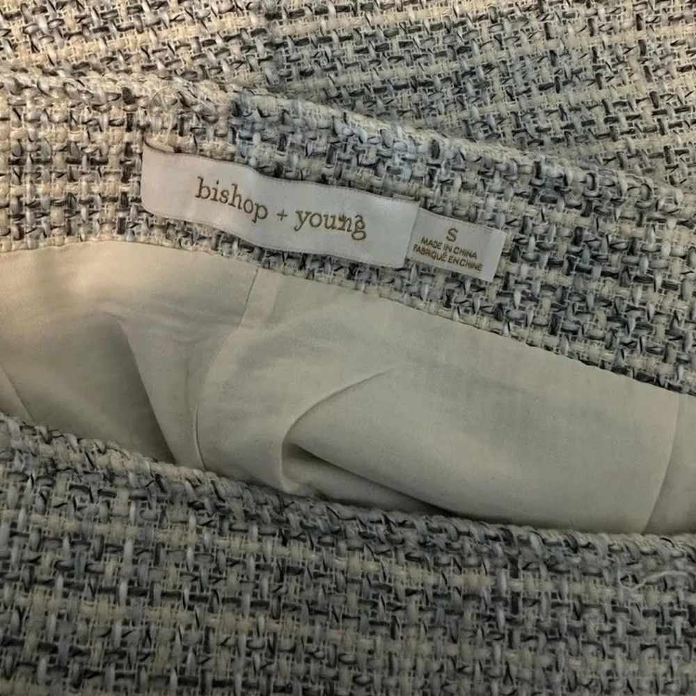 Bishop + Young Women's Size S Tweed Mini-Skirt Fringe Hem Zipper Ivory - Image 5