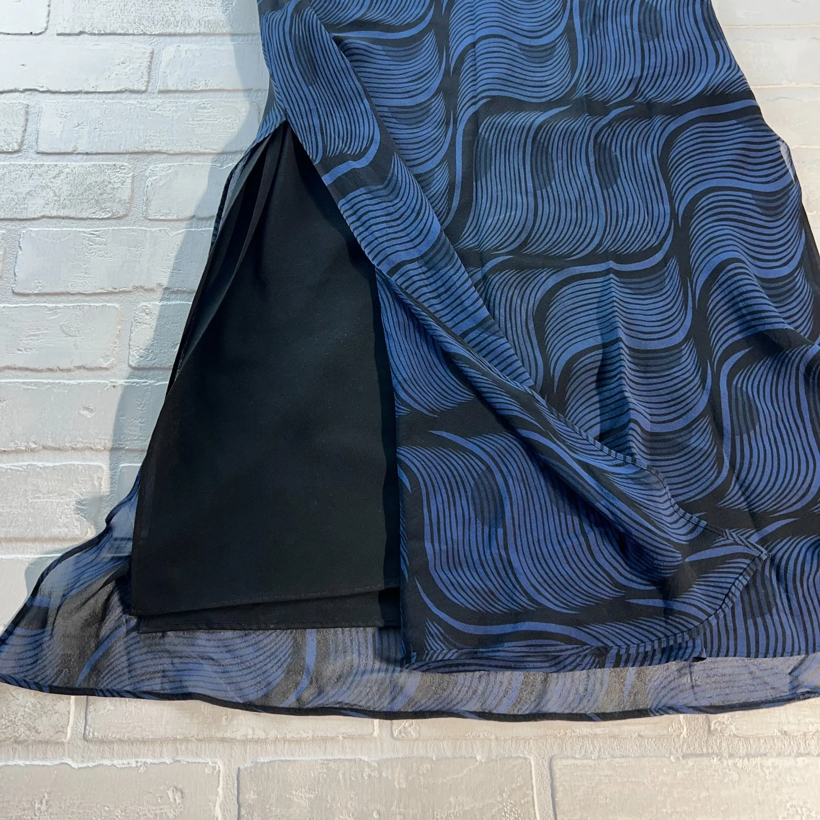 Vintage Express Maxi Skirt Womens Medium Blue Black Silk Slip Y2K Whimsigoth 90s - Image 15