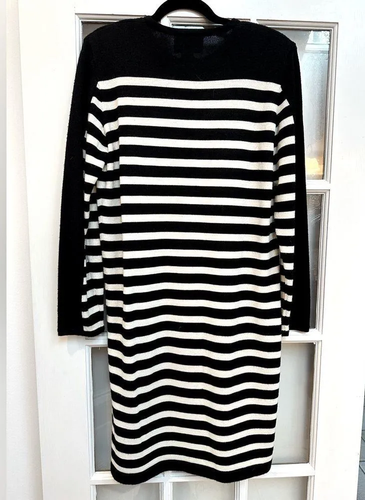 Vintage Karin Stevens Black & White Stripe Wool Knit Sweater Dress Size Small S - Image 3