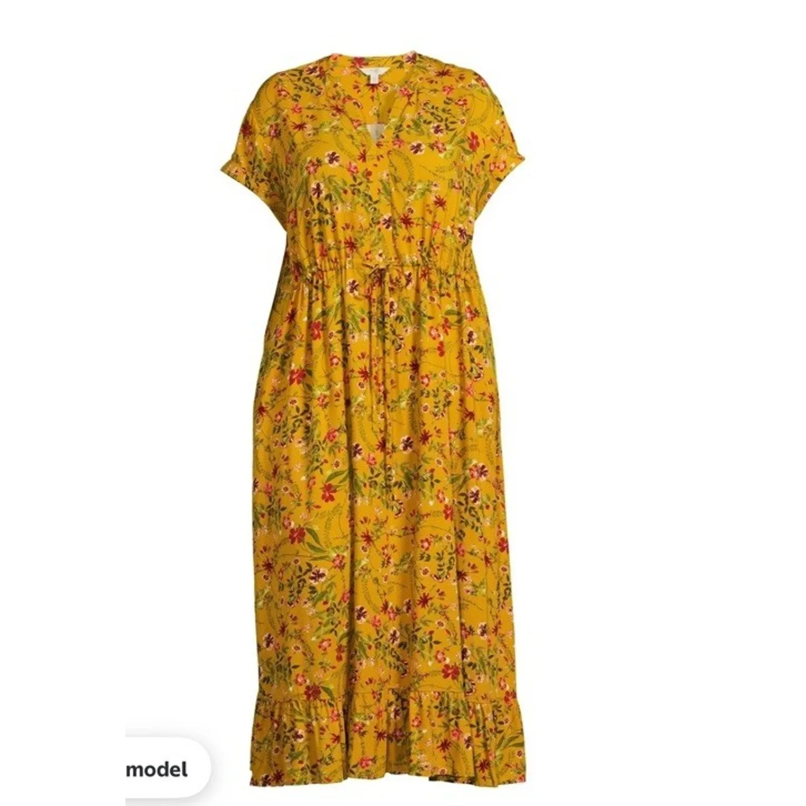 Terra&sky Cap Sleeve Mandarin Collar Maxi dress Yellow Floral 1X - Image 2