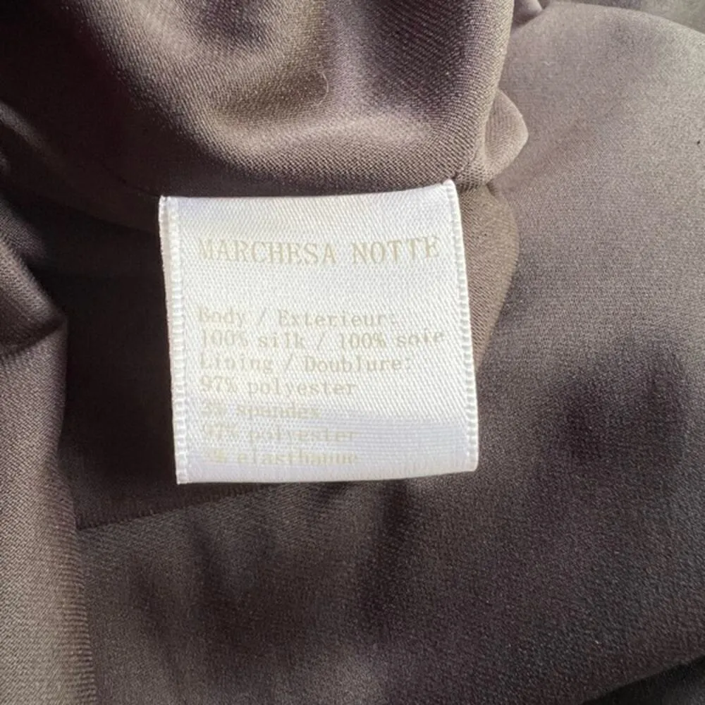 Marchesa Notte Black Satin Silk One Shoulder Beaded Bow Cocktail Sheath Dress 6 - Image 5