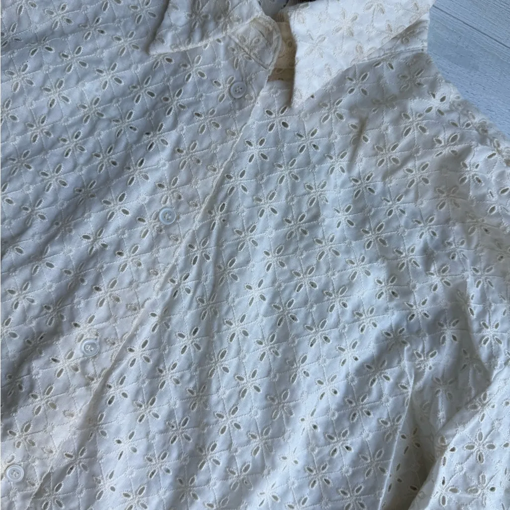 Zara Cream Eyelet Oversized Button Down Shirt S - Image 4