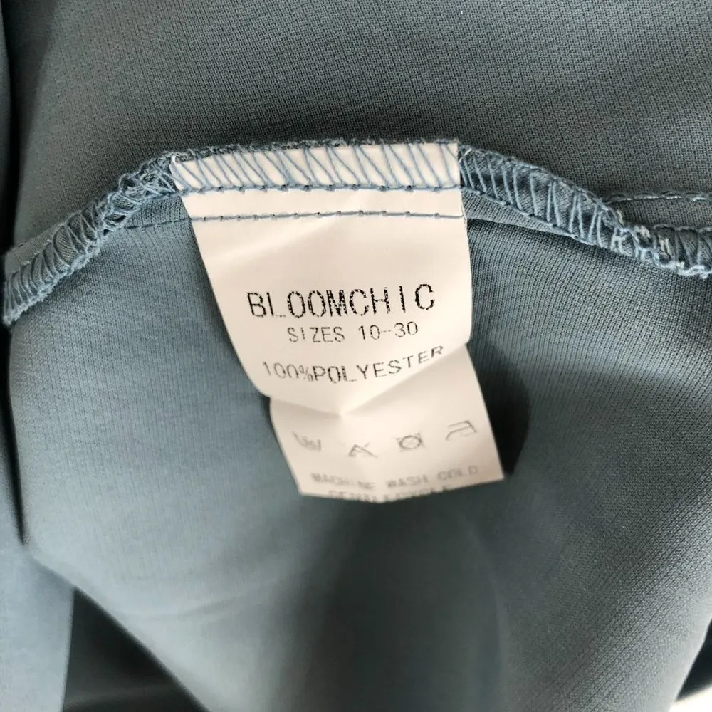 Bloomchic Plain Round Neck Button Detail Blouse Stone Blue 14-16 - Image 7