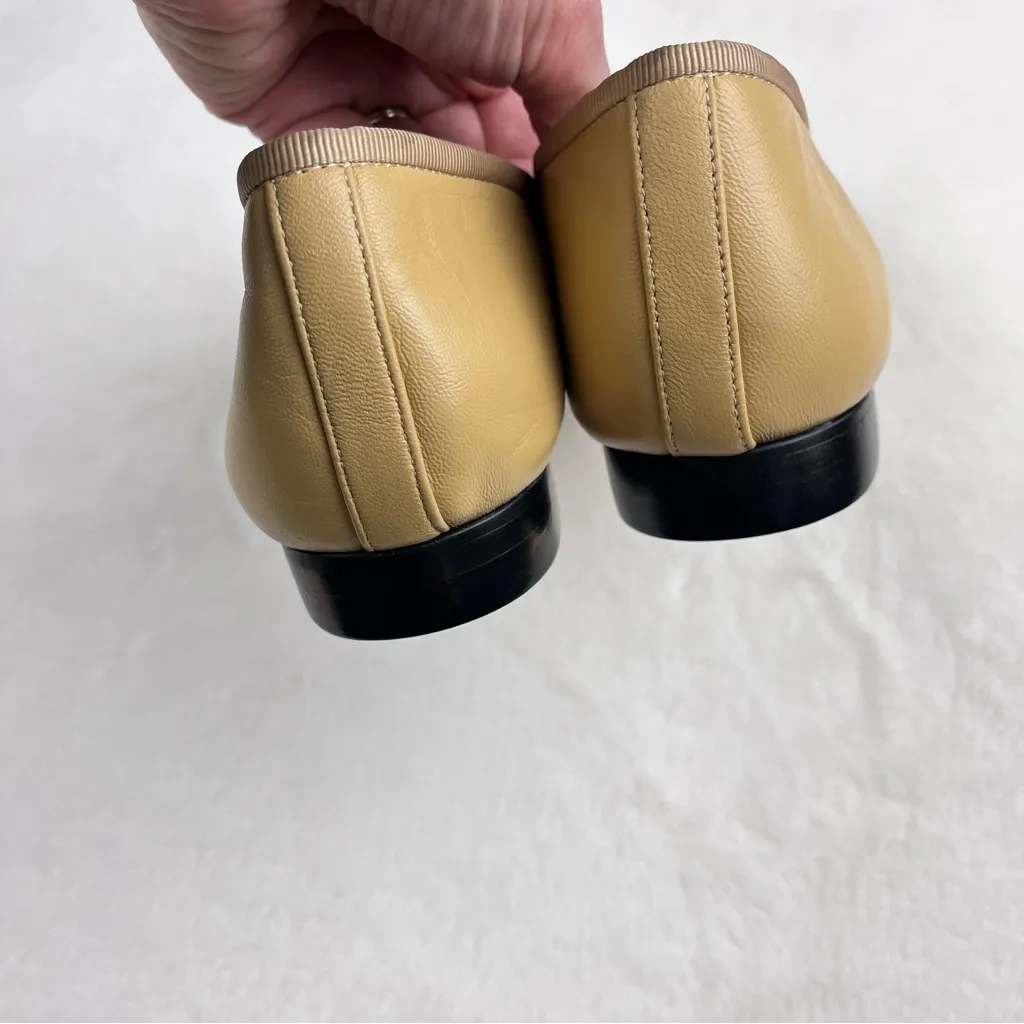 Kaitlyn Pan Lambskin Two Tone Bow Ballet Flats Tan Size 8.5 - Image 4