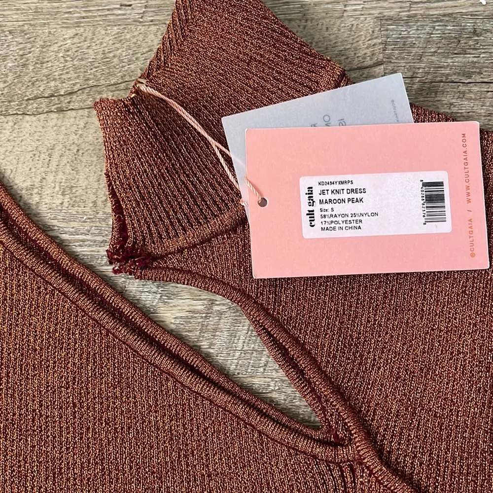 NWT Cult Gaia Jet Knit Dress In Maroon Peak Size Small (damaged) - Image 3