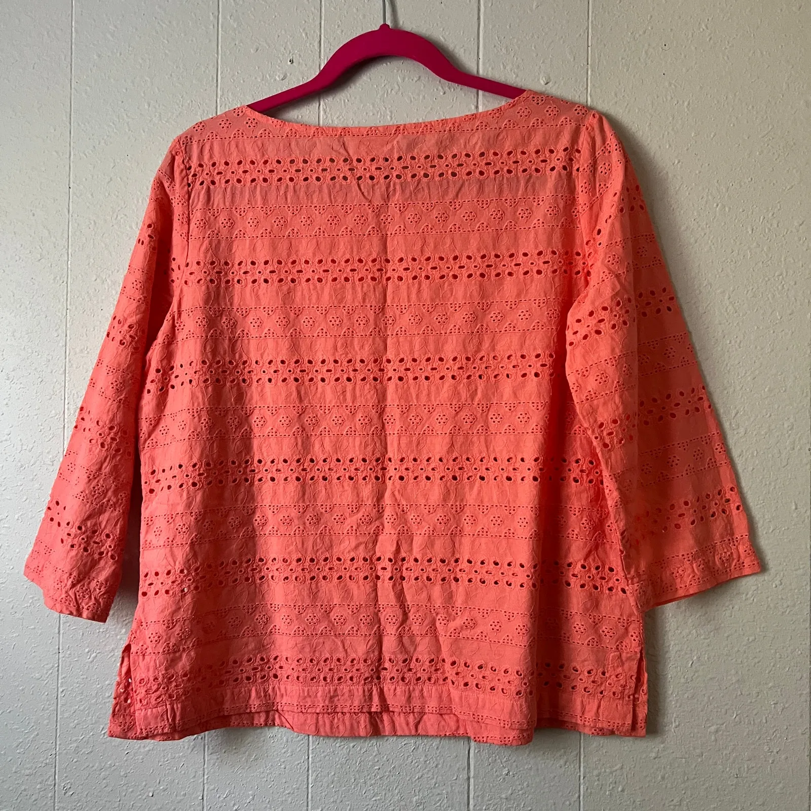 Liz Claiborne Eyelet Orange Top Small Boxy Relaxed Beachy Coastal Preppy Cotton - Image 7