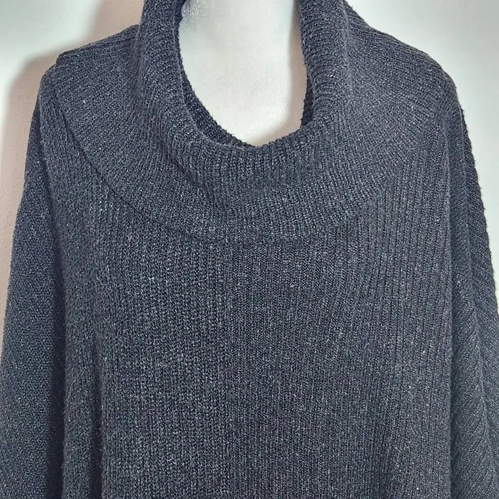 Caslon Gray Poncho Sweater Size Medium/Large Chunky Cowl Neck Gray Sweater - Image 3