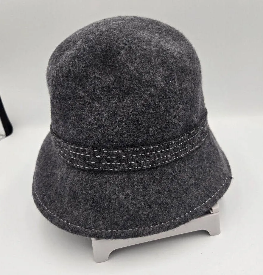 Women's Charcoal Grey Wool Cloche Hat Feather Accent Vintage Fashion One Size - Image 4