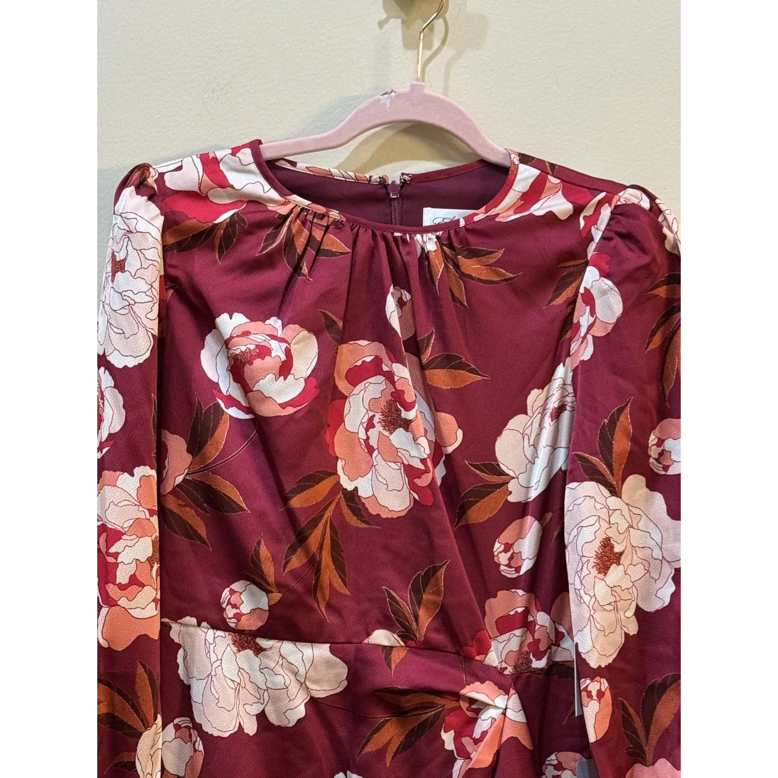 Eliza J Floral‎ Ruffle Detail Dress In Berry NWT Size 6 - Image 4