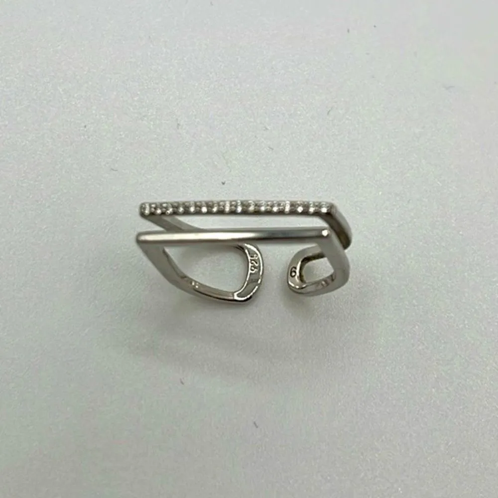Touchstone Crystal by Swarovski silver open double band ring Silver - Image 3