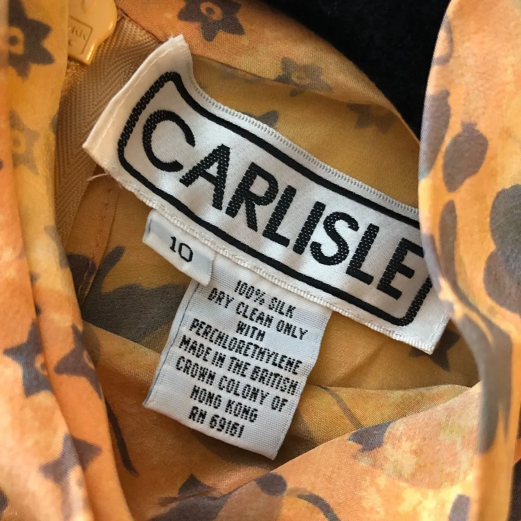 Carlisle Womens Vintage Silk Blouse High Neck Button Detail Floral Orange 10 - Image 3