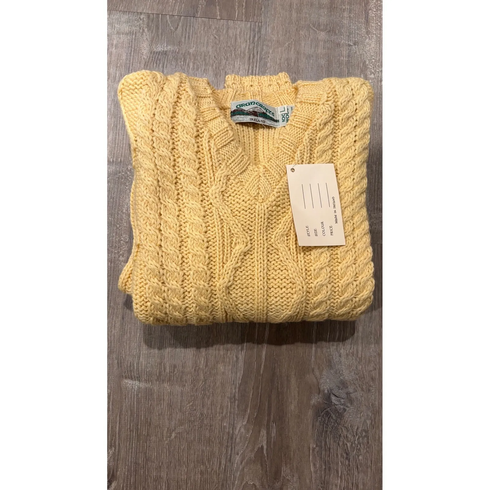Aran Crafts Women's Yellow Cable Knit Sweater 100% Wool Made in Ireland Size L Size L - Image 2
