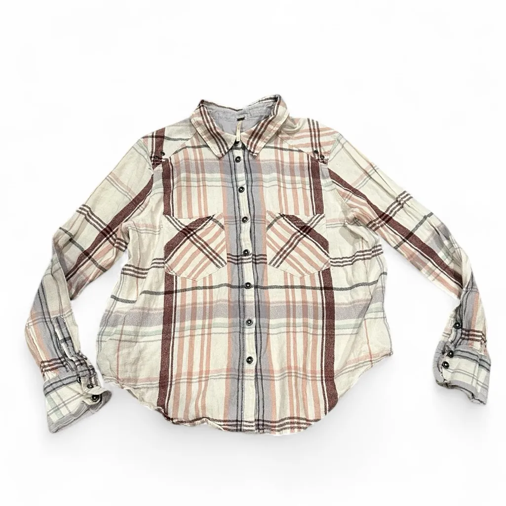 FREE PEOPLE WESLEY PLAID BUTTON DOWN TOP S - Image 6