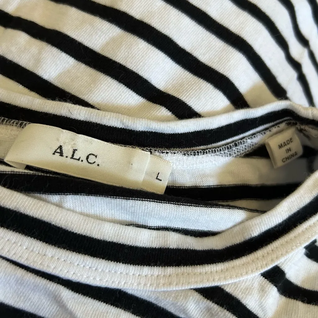 A.L.C. Black & White 100% Cotton Short Flutter Sleeve Blouse Top Shirt Large - Image 4