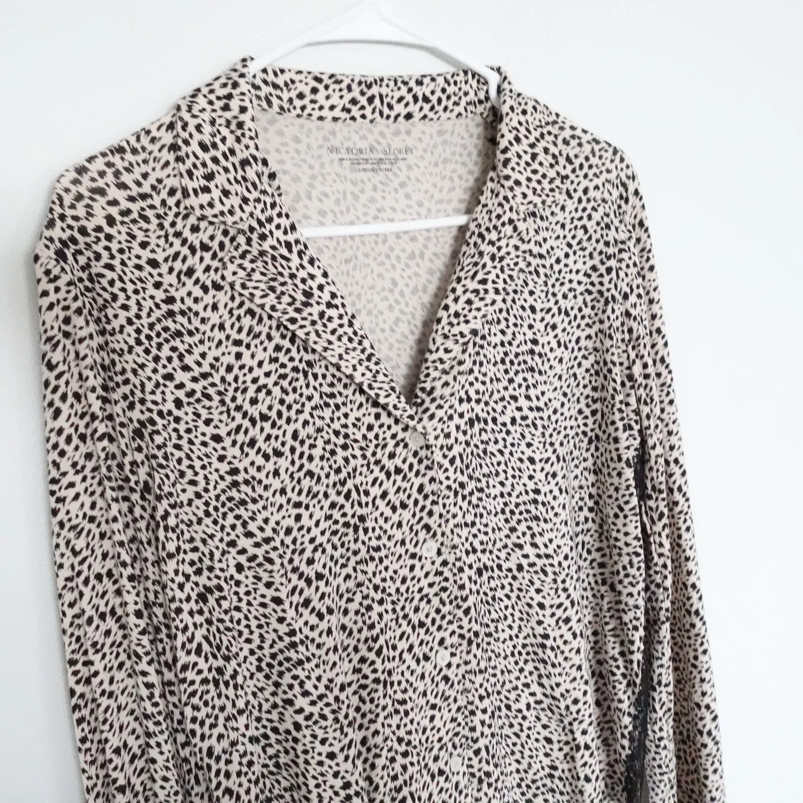 Victoria's Secret Leopard-Print Black Lace Pajama Button Down Long Sleeve Shirt - Image 3